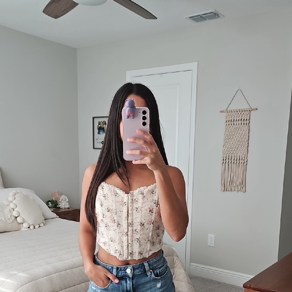 Floral Pattern Cropped Corset - Picture 1 of 4